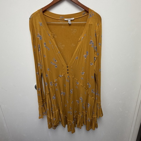 Free People Olivia Printed Tunic Dress Marigold Size Large Boho Babydoll - Picture 3 of 9